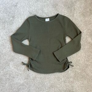 Zara Olive Green Ribbed Long Sleeve Top